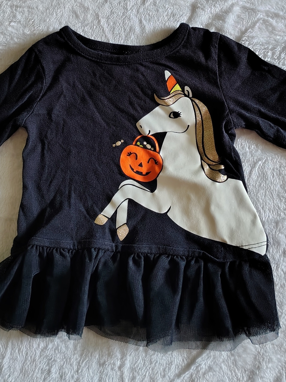 Carter's Black Unicorn Halloween Dress with Orange Pumpkin